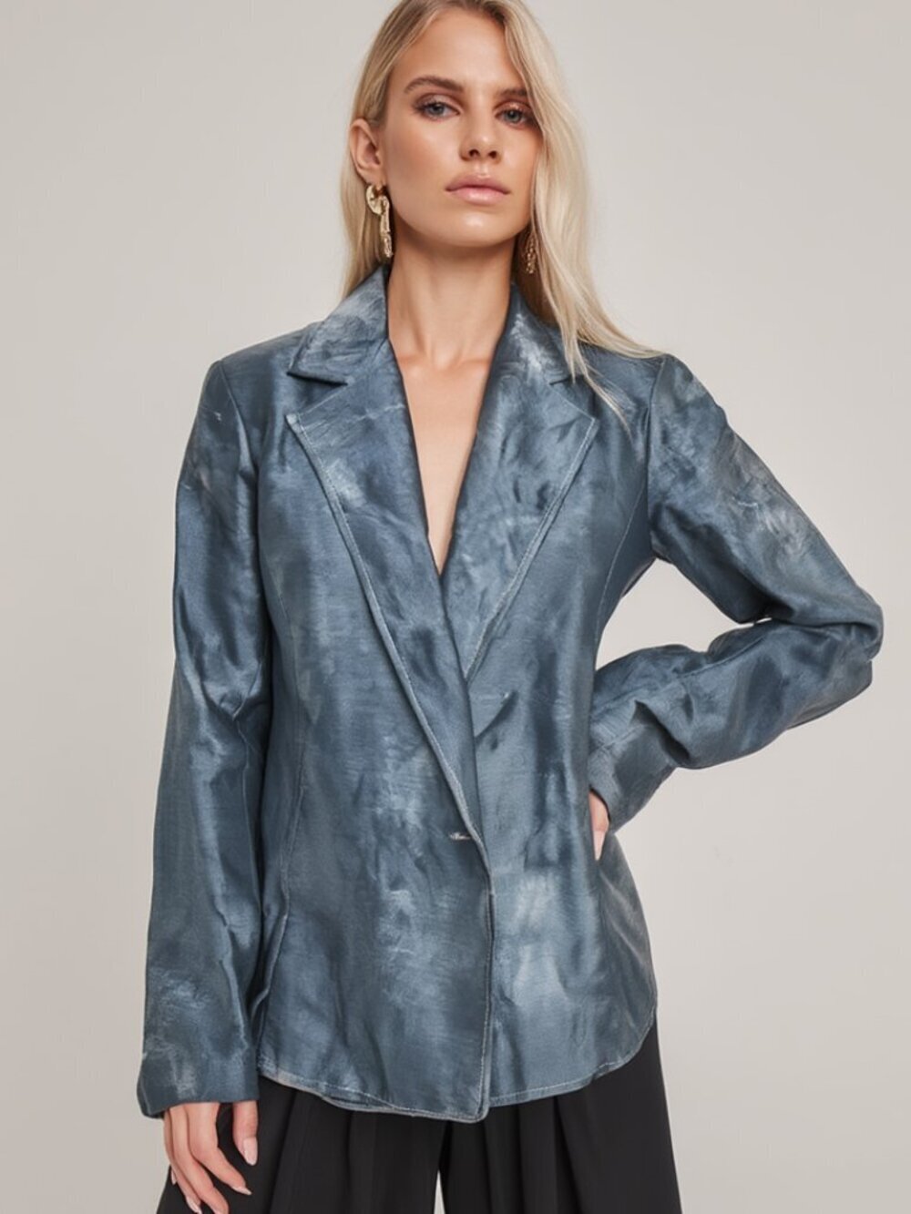 Lafayette 148 Blazer Black Charcoal Gray Silk Size 10P Size 10 Jacket Coat Suit